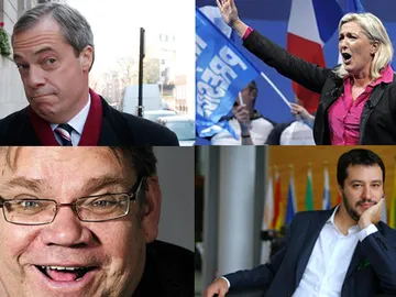 Nigel Farage, Marine Lepen, Timo Soini, Matteo Salvini Nigel Farage, Marine Lepen, Timo Soini, Matteo Salvini