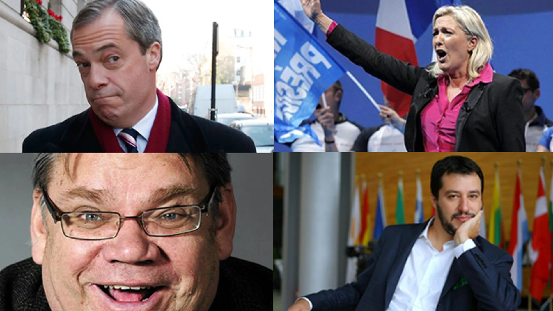 Nigel Farage, Marine Lepen, Timo Soini, Matteo Salvini