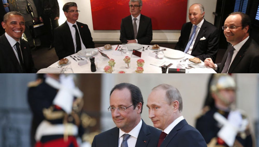 Hollande con Obama y Putin el mismo día en París