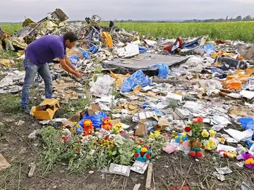 Flores en el lugar donde cayó el avión derribado Flores en el lugar donde cayó el avión derribado