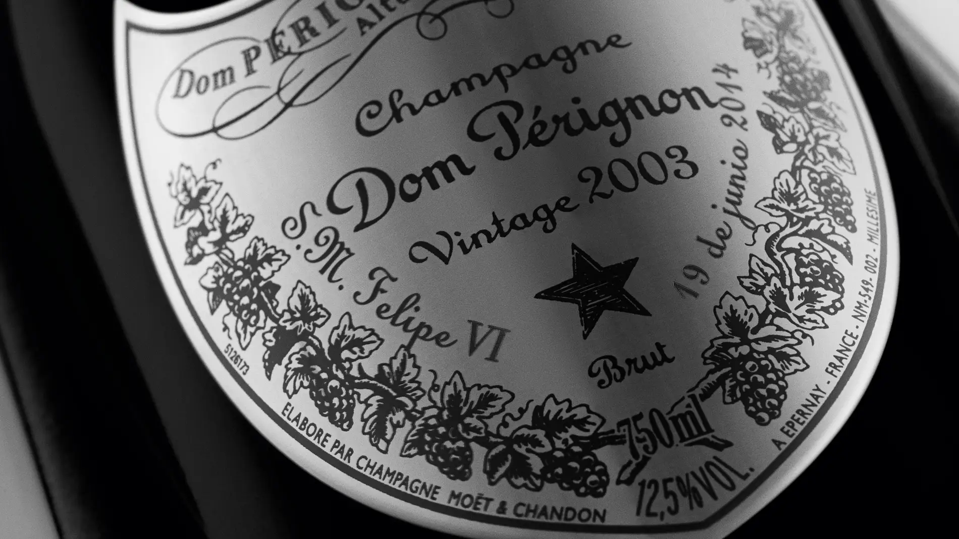 La nueva etiqueta de Dom Pérignon, dedicada a Felipe VI.