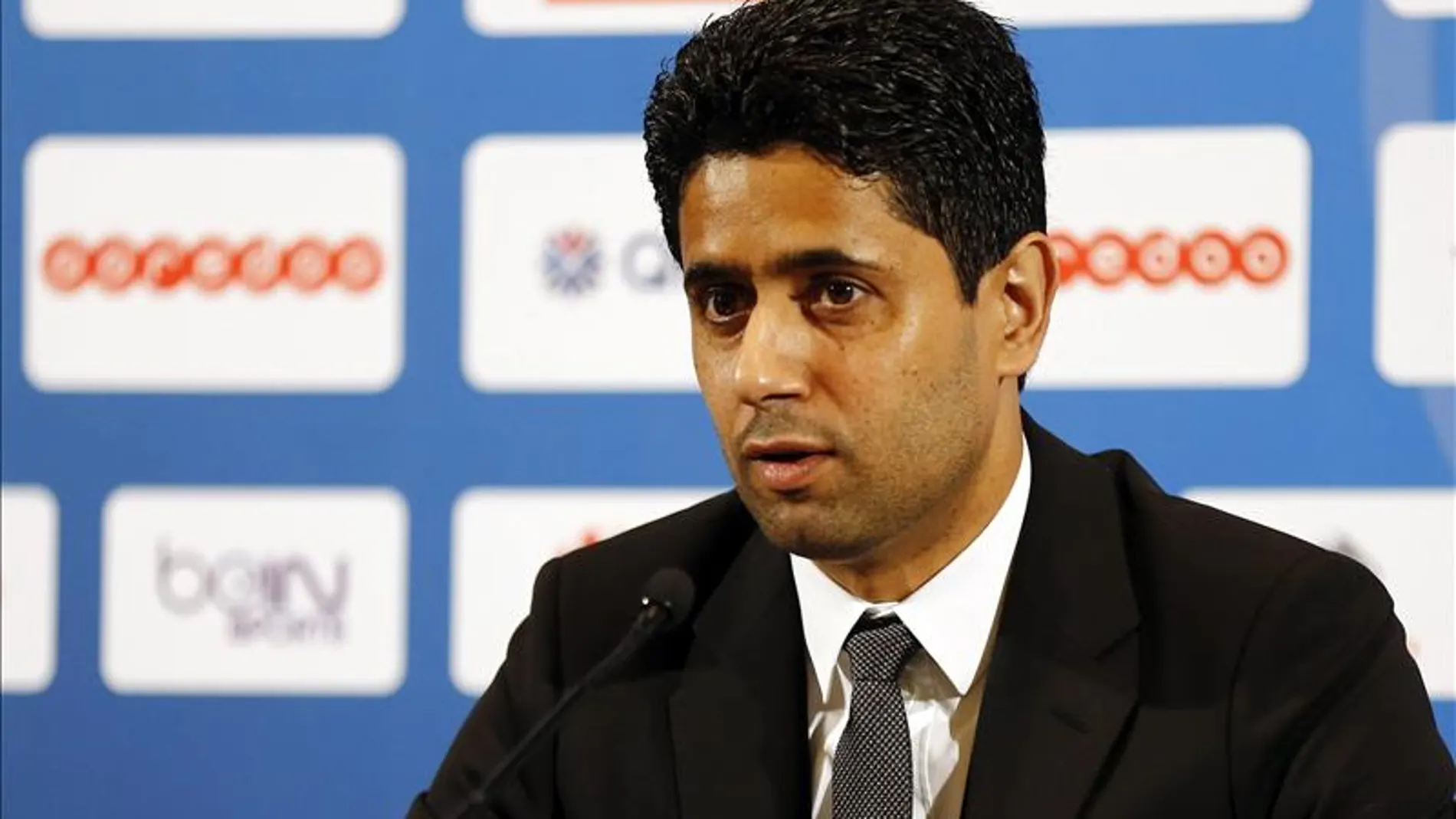Al-Khelaïfi, presidente del PSG, durante la presentación de David Luiz Al-Khelaïfi, presidente del PSG, durante la presentación de David Luiz