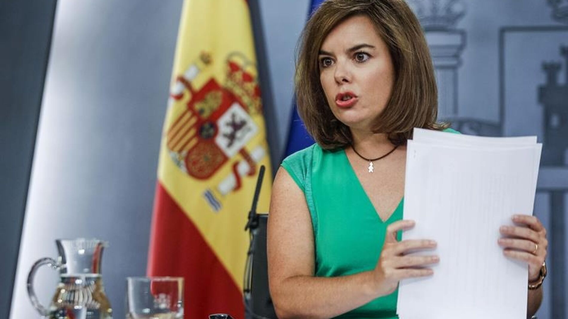 Soraya S&aacute;enz de Santamar&iacute;a en rueda de prensa.