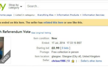 Voto escocés a la venta por eBay