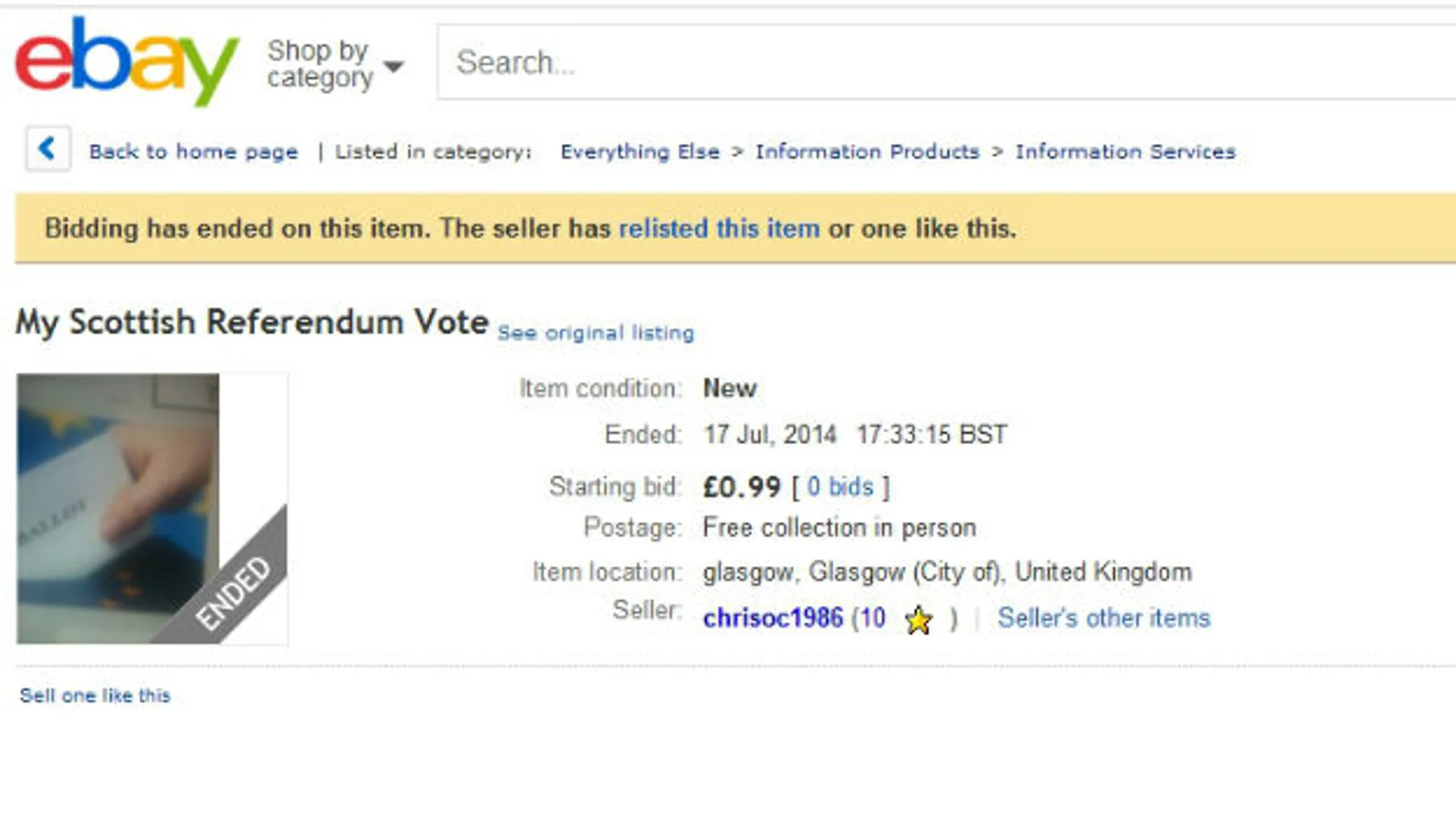 Voto escocés a la venta por eBay Voto escocés a la venta por eBay
