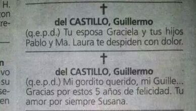 Dos esquelas revelan la infidelidad de un hombre a su esposa y su amante