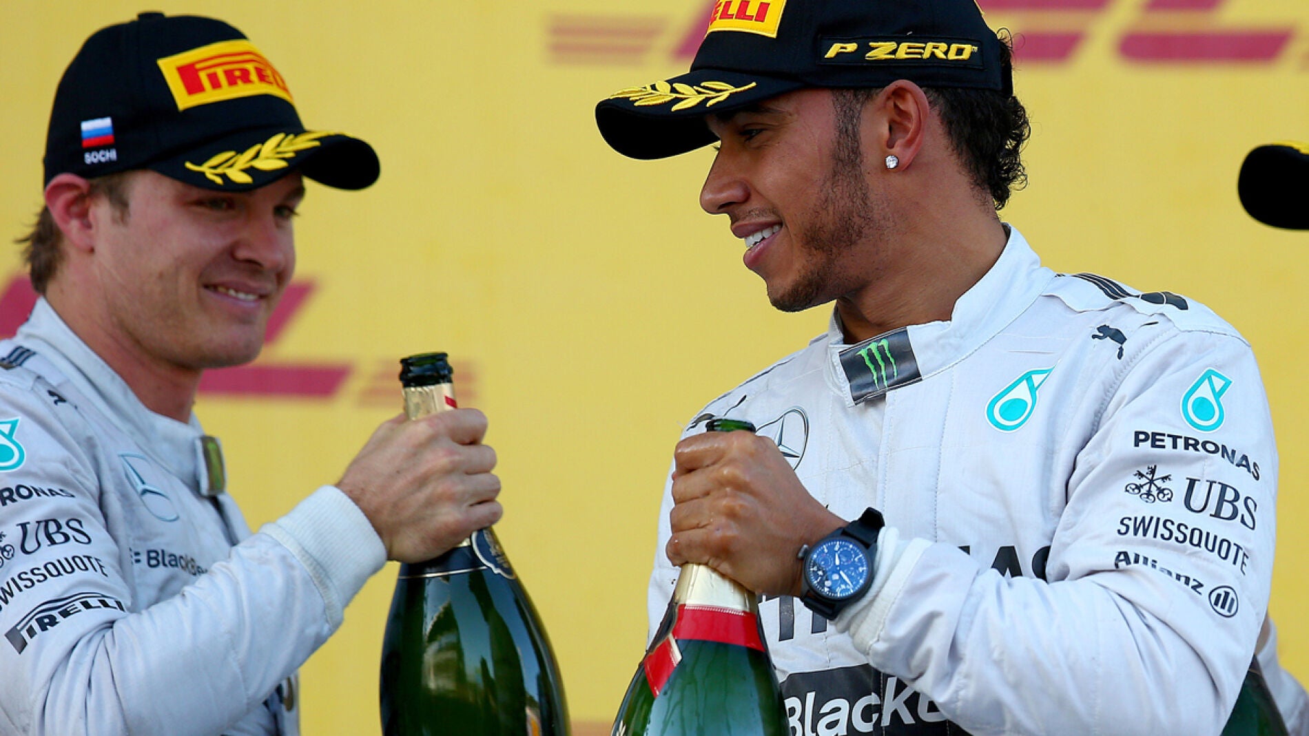 Hamilton y Rosberg, en el podio