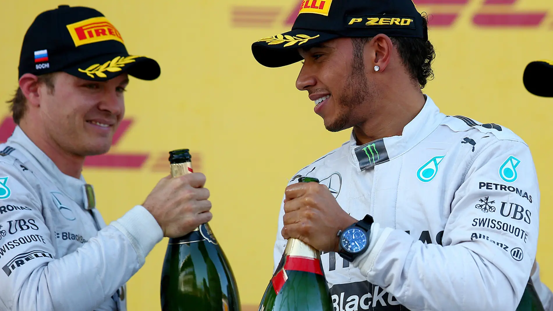 Hamilton y Rosberg, en el podio