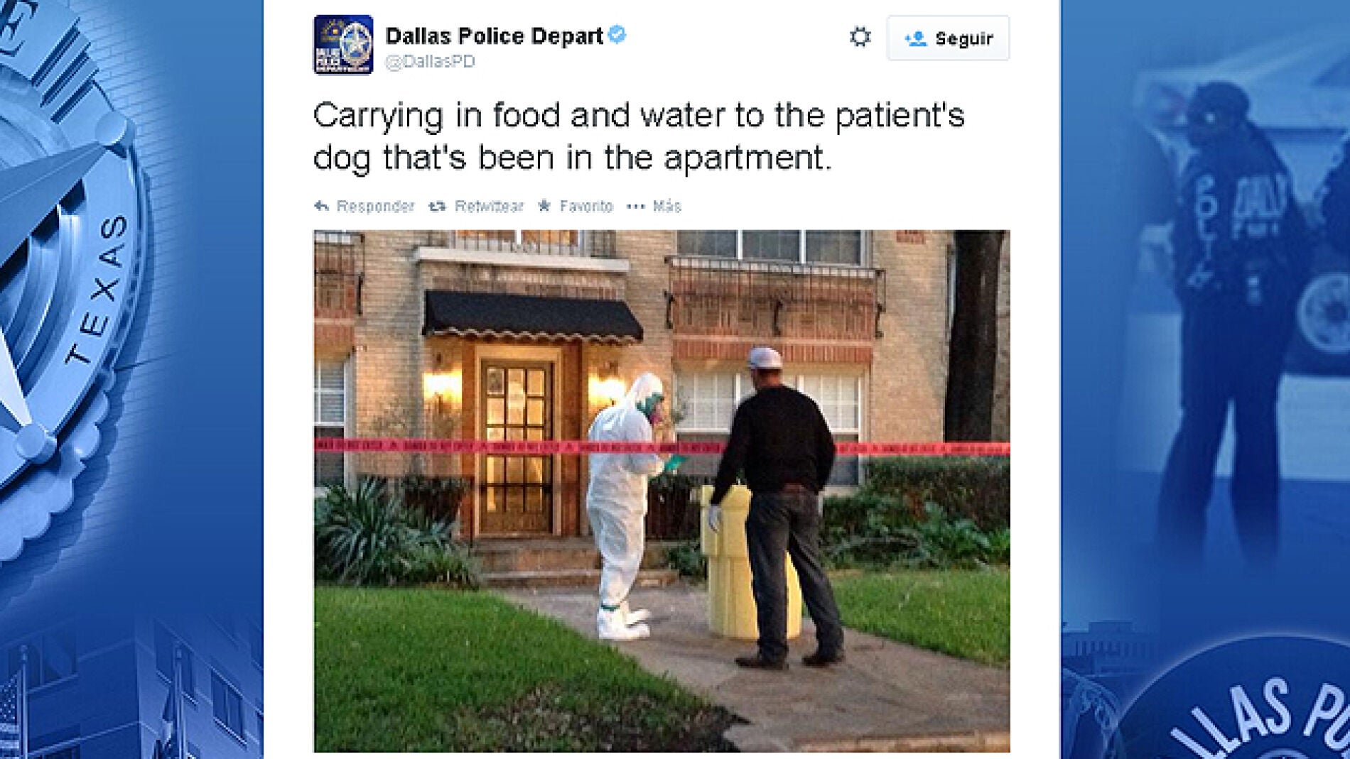 La polic&iacute;a de Dallas informa en Twitter sobre los cuidados al perro