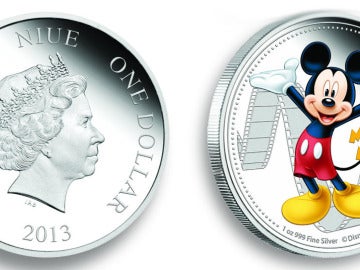 Cara y cruz de la moneda de Niue dedicada a Mickey Mouse