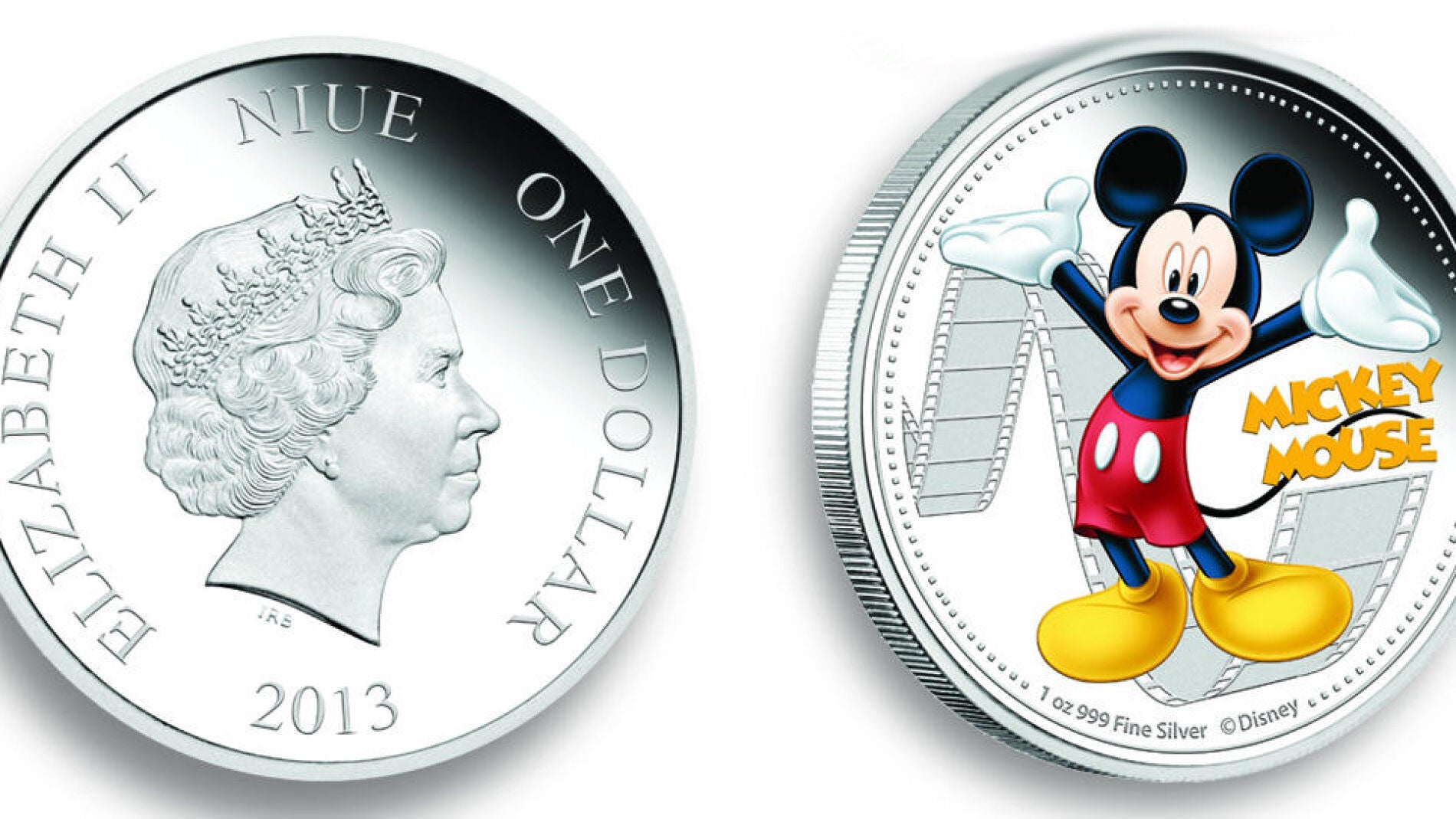 Cara y cruz de la moneda de Niue dedicada a Mickey Mouse