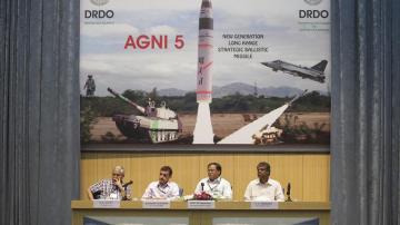 Rueda de prensa tras el lanzamiento del misil nuclear de largo alcance "Agni V".