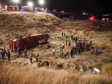 Escenario del accidente de autobús en Cieza (Murcia).