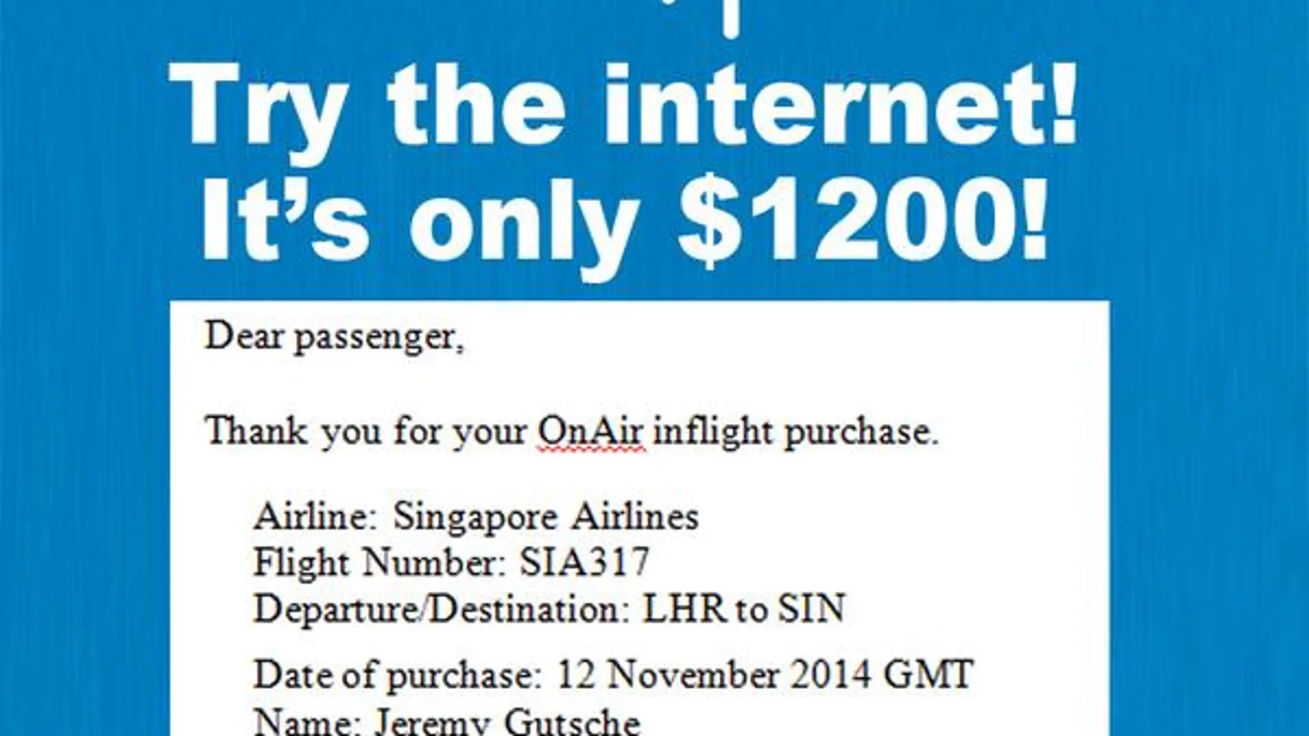 Una factura de 960 euros por usar Internet en el avión Una factura de 960 euros por usar Internet en el avión