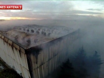 Imagen aérea del incendio de la fábrica de Campofrío en Burgos