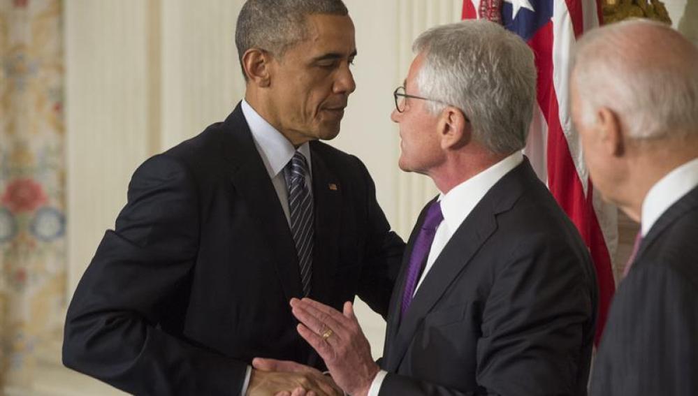 El secretario de Defensa estadounidense, Chuck Hagel y el presidente estadounidense, Barak Obama