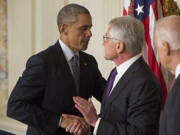 El secretario de Defensa estadounidense, Chuck Hagel y el presidente estadounidense, Barak Obama