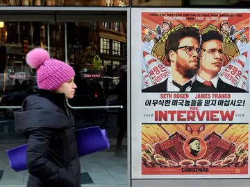 Cartel promocional d ela cinta 'The interview'en Nueva York. Cartel promocional d ela cinta 'The interview'en Nueva York.