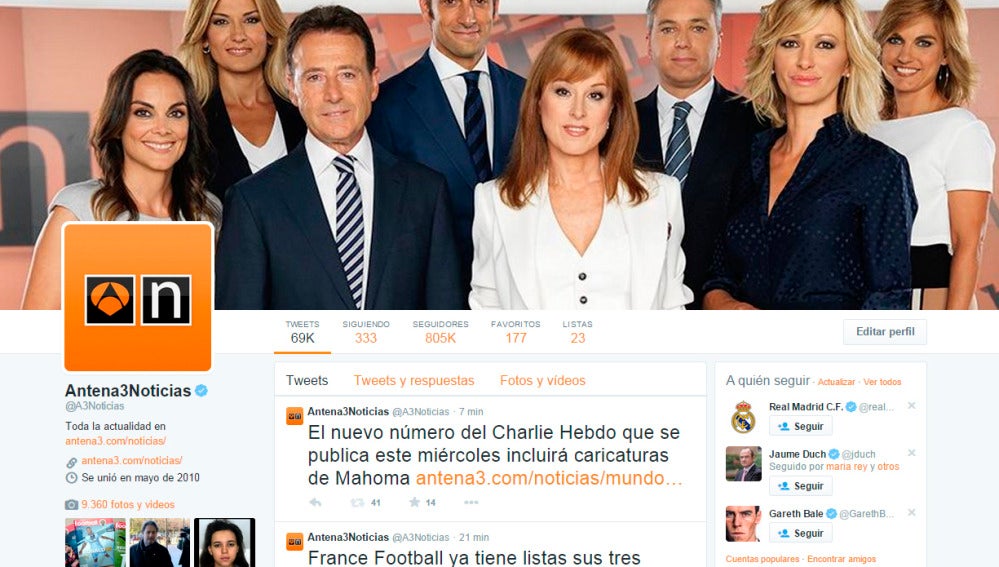 Twitter de Antena 3 Noticias 