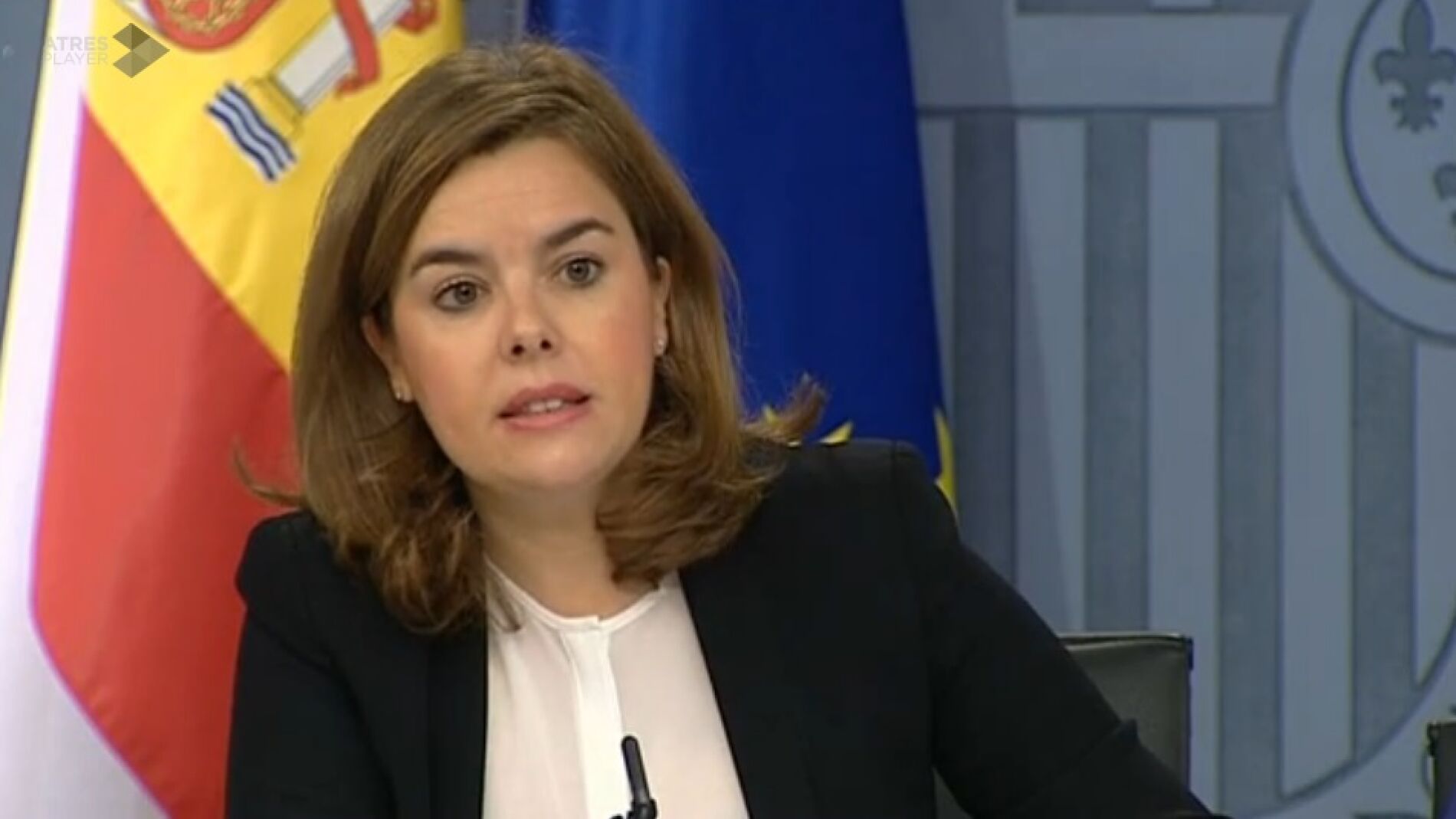 Soraya S&aacute;enz de Santamar&iacute;a en rueda de prensa