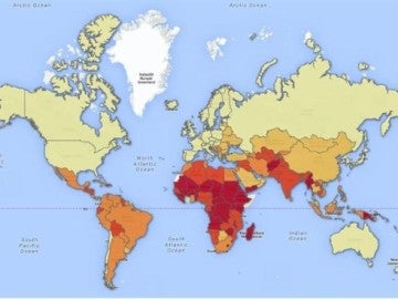 Mapa con el riego de los países de sufrir cambio climático