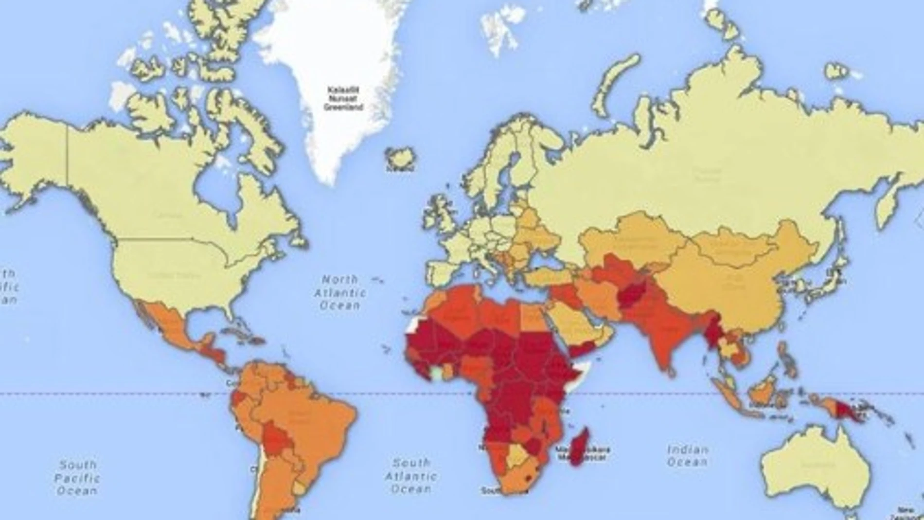 Mapa con el riego de los países de sufrir cambio climático Mapa con el riego de los países de sufrir cambio climático