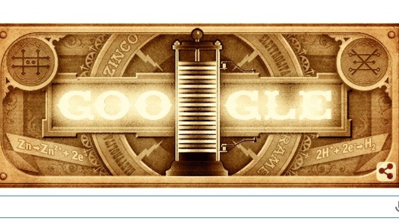 Google ilumina su doodle con unas pilas de Volta en el 270 aniversario de su nacimiento