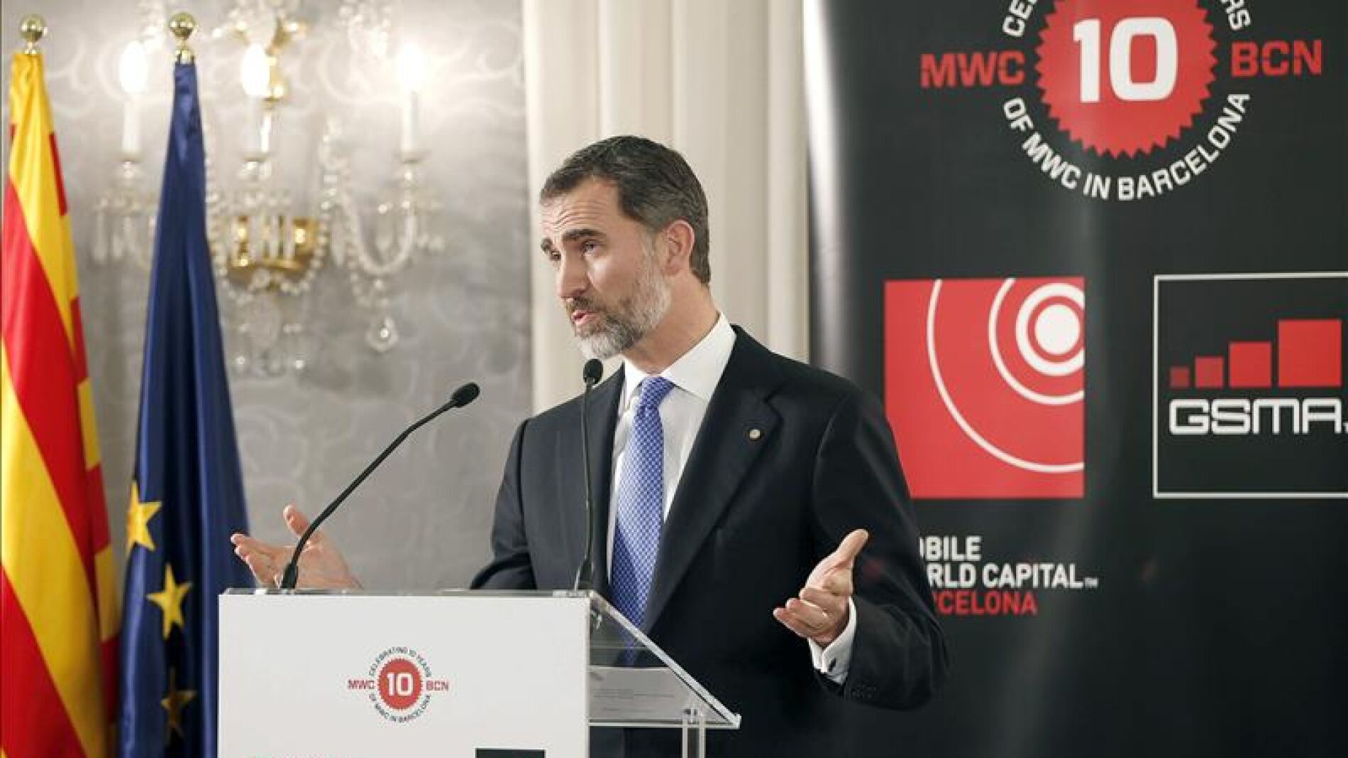 El rey Felipe durante su intervenci&oacute;n en la cena de bienvenida
