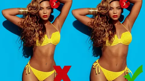 Beyonce en una campaña de ropa, antes y después de pasar por Photoshop. Beyonce en una campaña de ropa, antes y después de pasar por Photoshop.