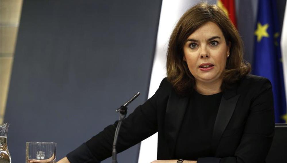 Soraya Sáenz de Santamaría, durante una rueda de prensa ofrecida tras el Consejo de Ministros