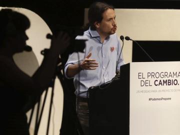 Pablo Iglesias en la presentación del programa para las elecciones autonómicas del 24M