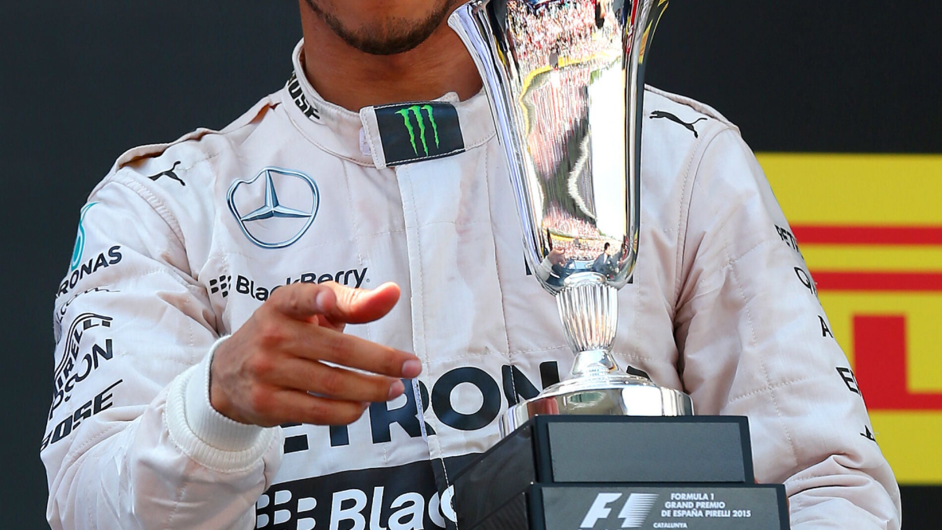 Hamilton, en el podio de Espa&ntilde;a