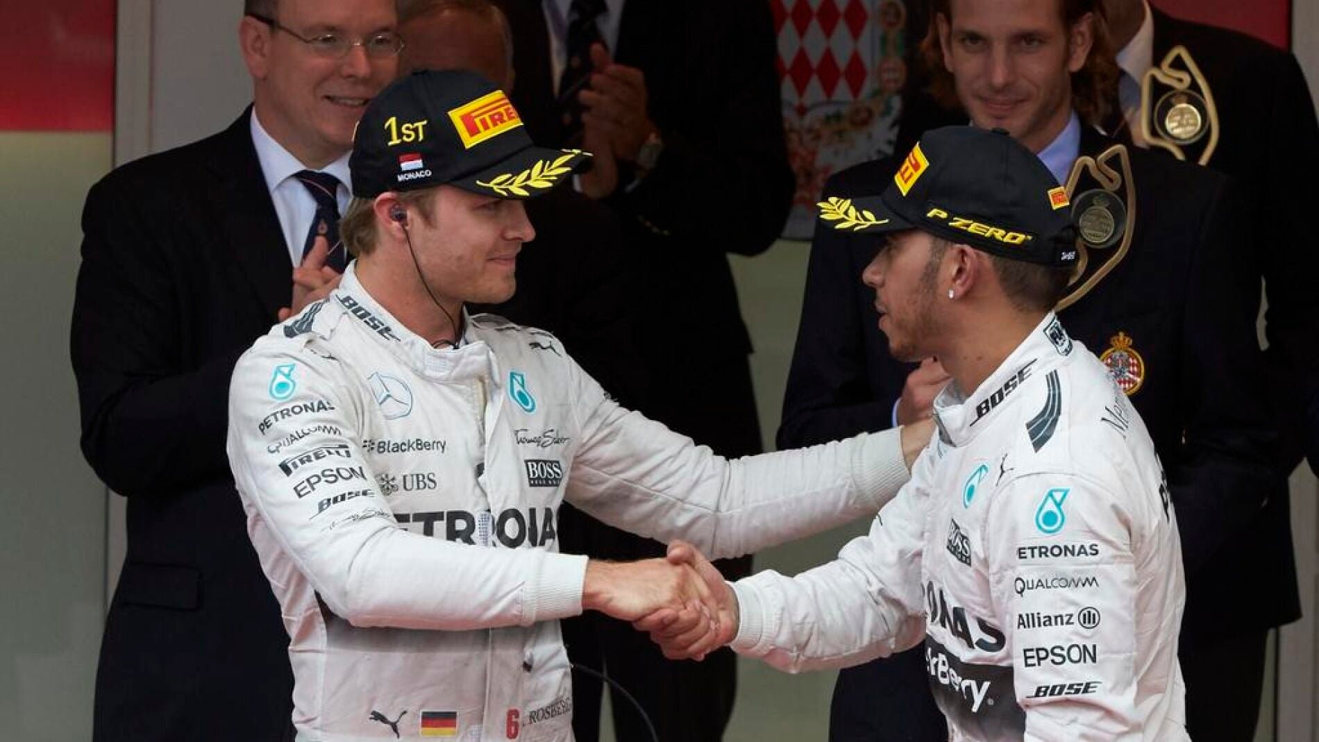 Saludo entre Hamilton y Rosberg en M&oacute;naco