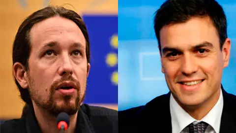 Los líderes de Podemos, Pablo Iglesias y PSOE, Pedro Sánchez. Los líderes de Podemos, Pablo Iglesias y PSOE, Pedro Sánchez.