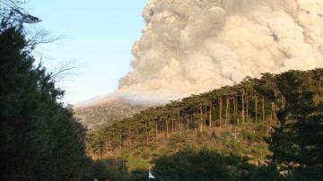 Imagen de la erupción del volcán en el monte Hakone.