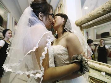 La pareja durante la celebración de su boda en Pekín