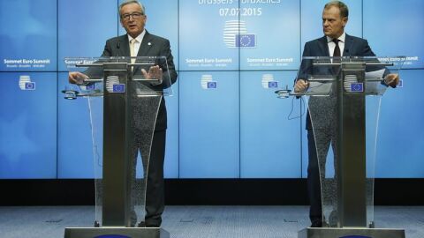 El presidente del Consejo Europeo, Donald Tusk, y el presidente de la Comisi&oacute;n Europea, Jean-Claude Juncker
