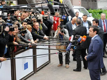 Alexis Tsipras atiende a los medios en Brsuelas Alexis Tsipras atiende a los medios en Brsuelas