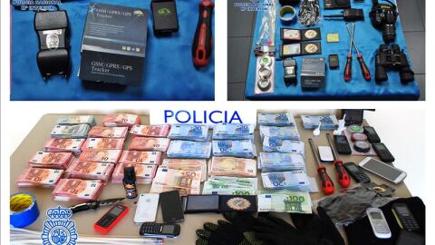 La policia ha incautado dinero en efectivo y material para efectuar los asaltos