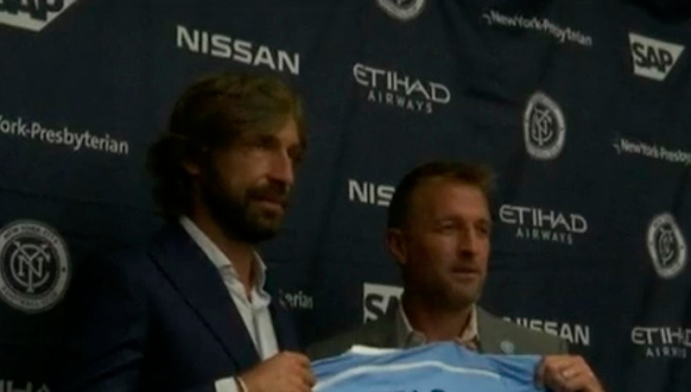 Pirlo, durante su presentación con el New York City