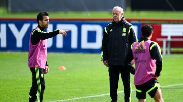 Del Bosque, en un entrenamiento con la Selección Española de Fútbol