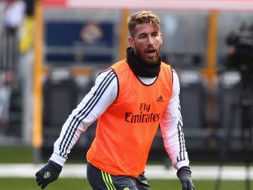 Sergio Ramos, en un entrenamiento del Real Madrid