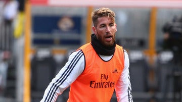 Sergio Ramos, en un entrenamiento del Real Madrid