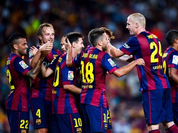 Los jugadores del Barcelona celebran un gol en la pasada edición del Joan Gamper
