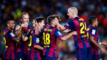 Los jugadores del Barcelona celebran un gol en la pasada edición del Joan Gamper