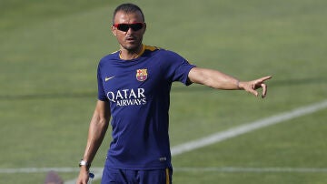 Luis Enrique, durante un entrenamiento del Barça