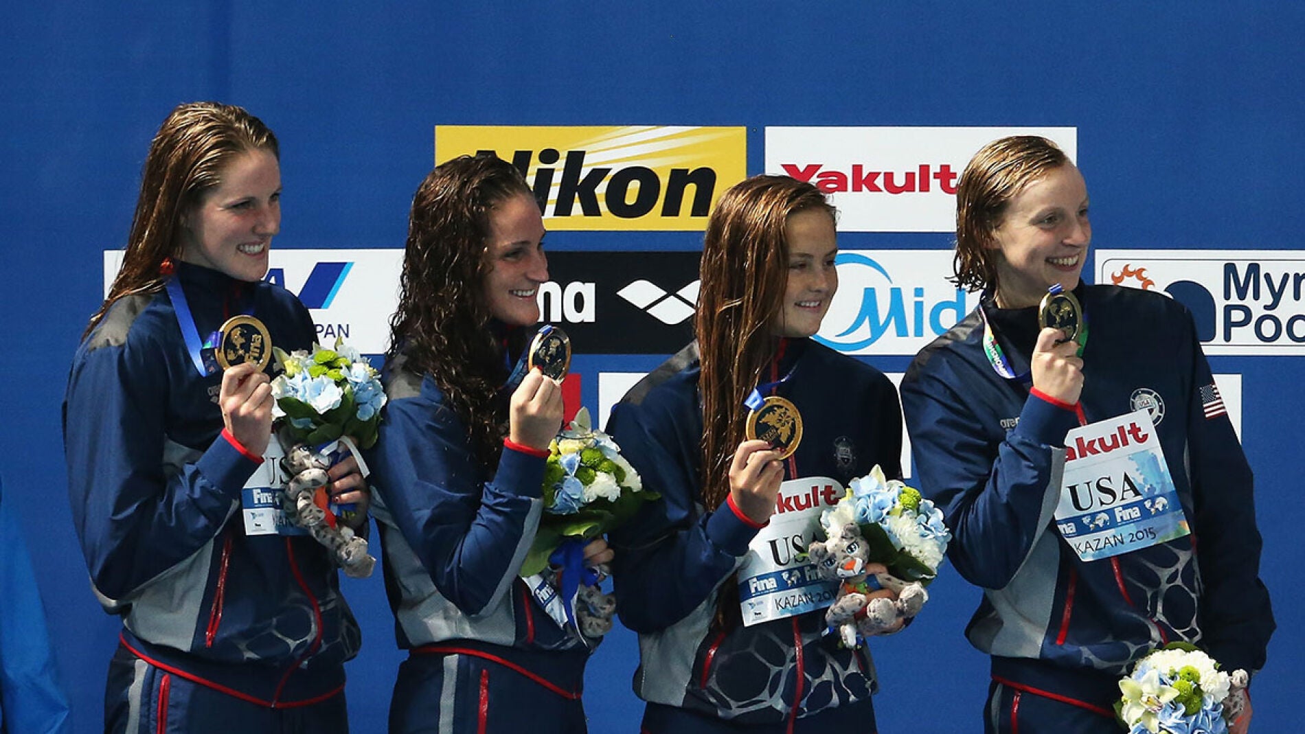 Missy Franklin, Leah Smith, Katie McLaughlin y Katie Ledecky