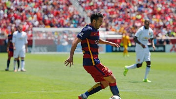 Pedro durante un partido con el Barça