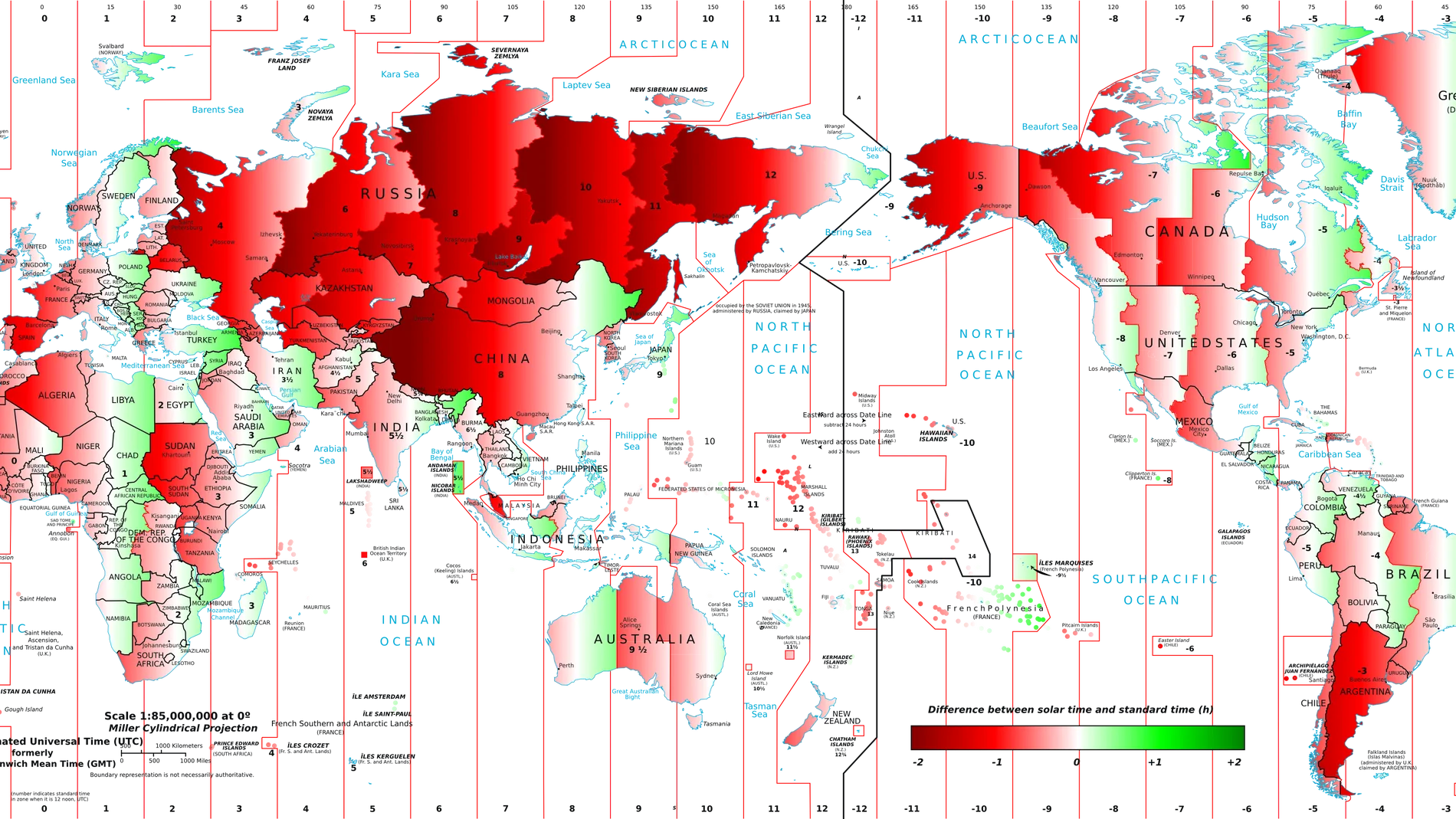 Mapa de los husos horarios del mundo Mapa de los husos horarios del mundo