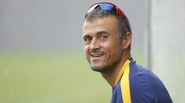 Luis Enrique durante el último entrenamiento del Barça